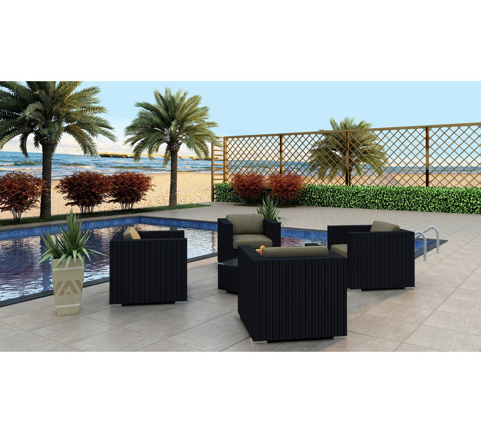 Wade Logan? Suffern High-Density Polyethylene (HDPE) Wicker 4 - Person Seating Group with Sunbrella Cushions Wade Logan? Suffern High-Density Polyethylene (HDPE) Wicker 4 - Person Seating Group with Sunbrella Cushions